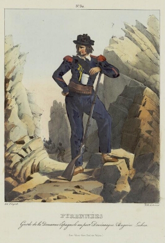Costumes des Pyrénées N° 30 – Pyrénnées : Garde de la Douane Espagnole au port Devénasque. Bagnère Luchon