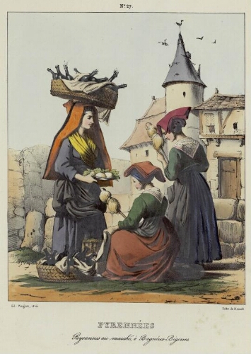 Costumes des Pyrénées N° 27 – Pyrénnées : Paysannes au marché, à Bagnères-Bigorres