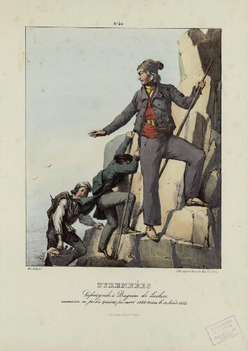 Costumes des Pyrénées N° 40 – Pyrénnées : Lafont, guide à Bagnère de Luchon, ascension au pic du Quairat, pic carré. 1528 toises, le 12 Août 1833