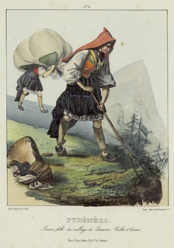 Costumes des Pyrénées N° 4 – Pyrénées : Jeune fille du village de Laruns, Vallée d'Ossau