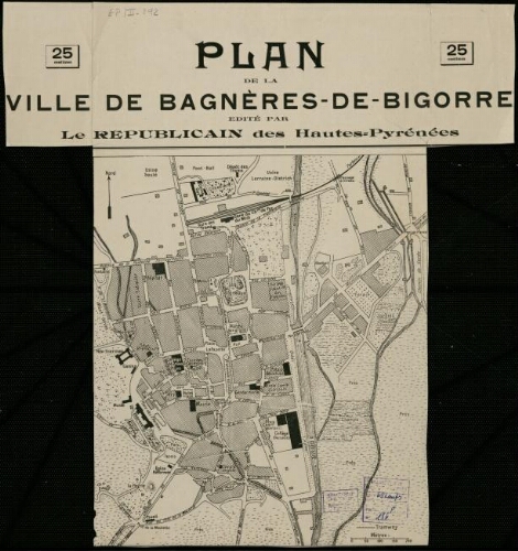 Plan de de Ville de Bagnères en Bigorre édité par le Républicain des Hautes-Pyrénées