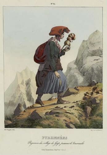Costumes des Pyrénées N° 21 – Pyrénnées : Paysanne du village de Grip passant le Tourmalet